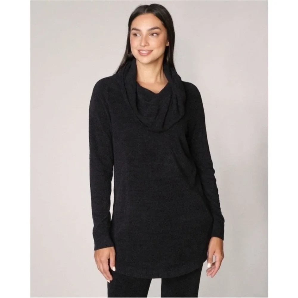 Barefoot Dreams CozyChic Ultra Lite Cowl Neck Sweater in Black Size‎ L